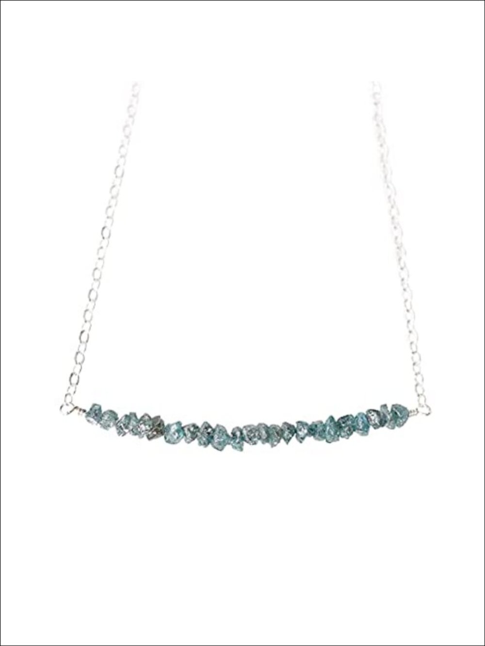 Handmade Raw Blue Diamond Bar Necklace Sterling Silver Adjustable